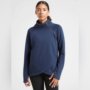 Athleta Cozy Karma Asymmetrical Pullover Blue Cowl Neck Size M